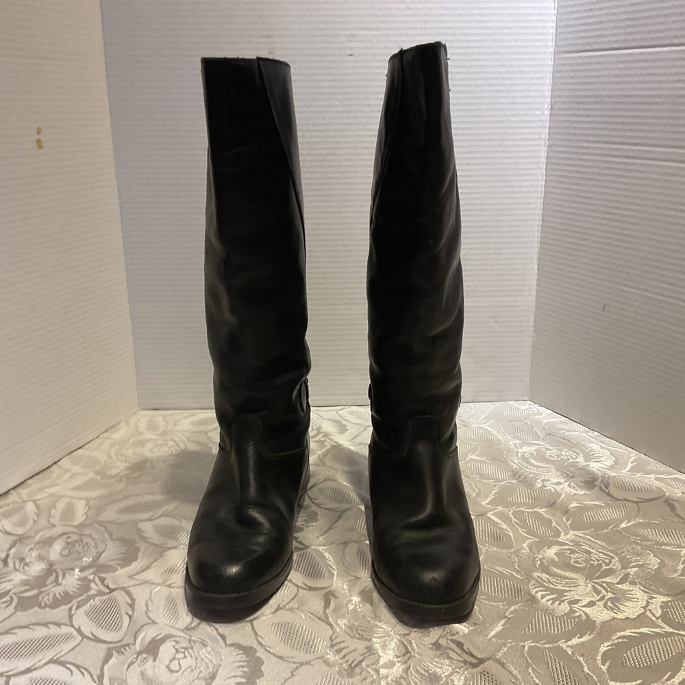Henri Pierre Tall Boots Womens 7.5 Black Excellent Leather Knee High Canada